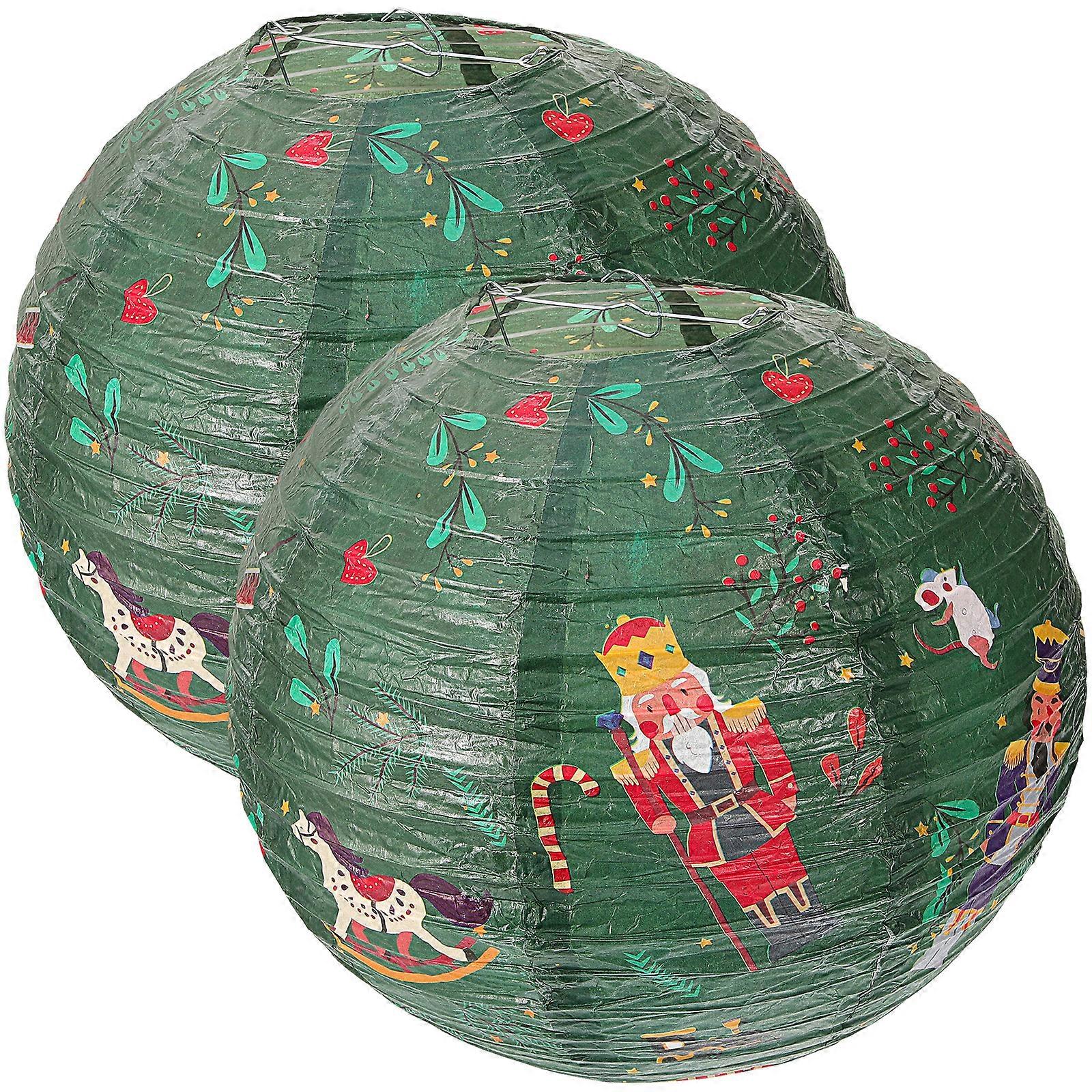 2pcs Nutcracker Decorative Paper Lantern Round Lantern Decorative Paper Lantern Xmas Gift