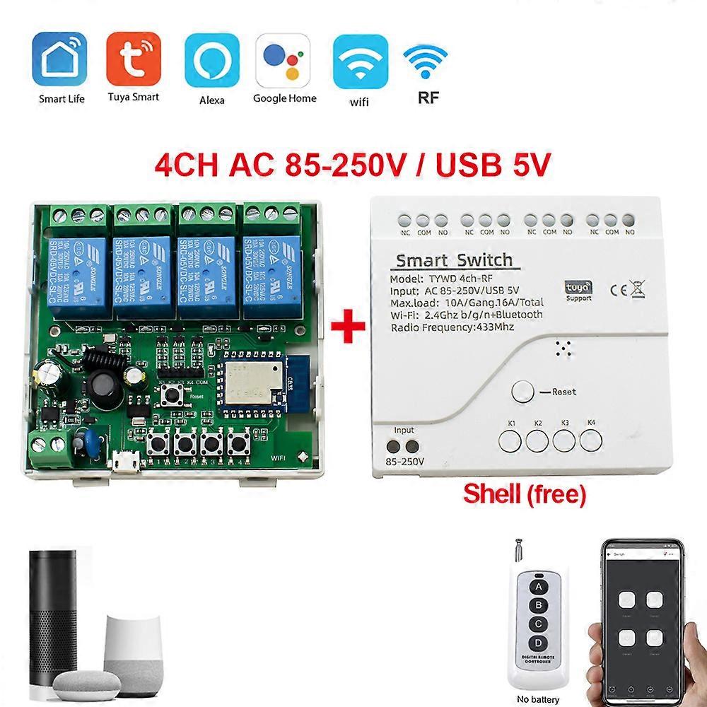 4CH Tuya Smart Fernbedienung Wireless Wifi Switch Modul DC7-32V AC85-250V 2200W RF Empfänger 10A Relais für Alexa Google Home