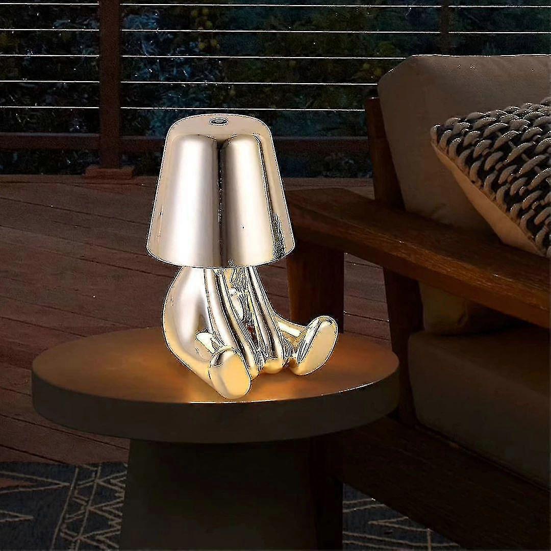 Bedside Touch Table Lamp, Gold Thinker Lamp Desk Light Cordless Rechargeable Portable Decorative Nightstand Lamp With Usb Charging