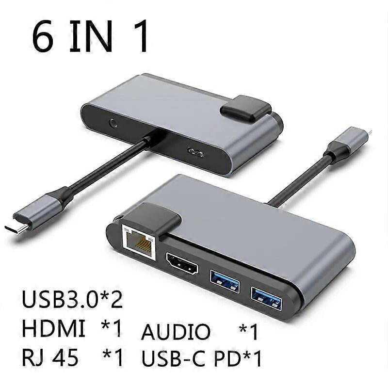 USB Type C HUB RJ45 HD USB 3.0 Audio 3.5MM 6 in 1 Docking Station For Computer Laptop MacBook Pro Air USB C Splitter
