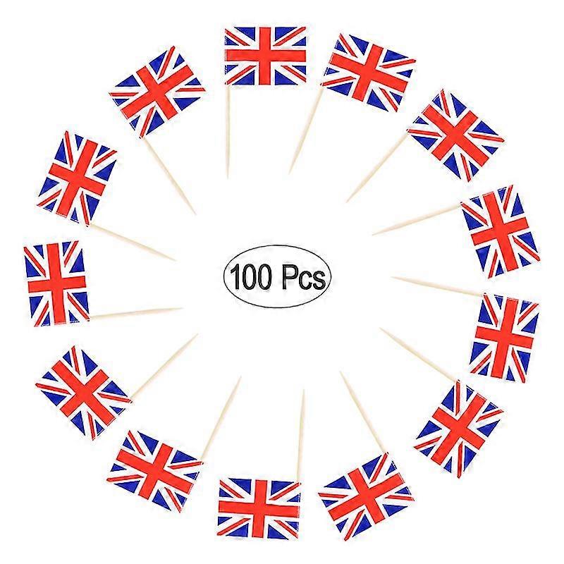 Luoem 100pcs Wooden Flag Toothpicks England Flag Cupcake Toppers Toothpick For National Day Food Decoration