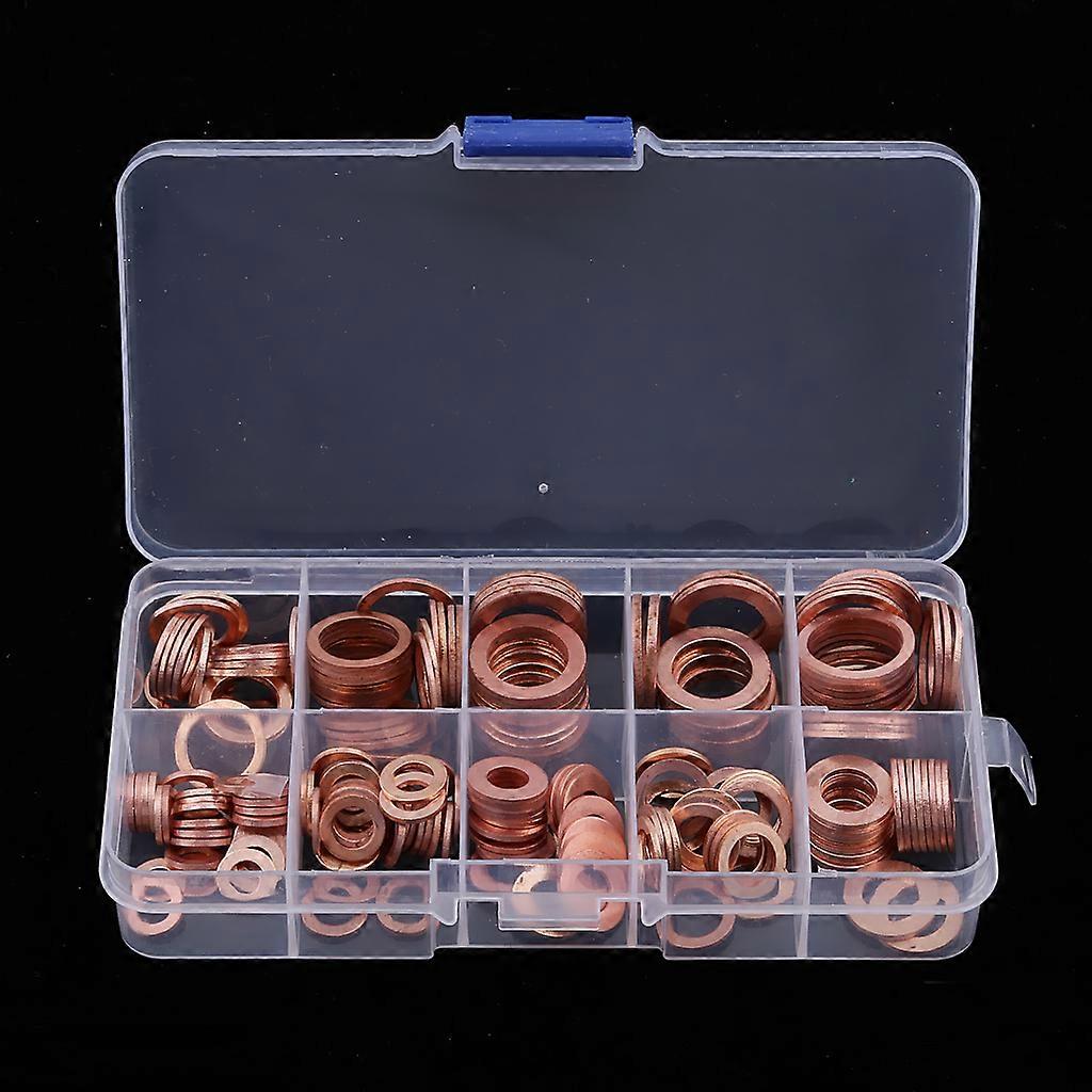 200st Kopparbricka Packning Mutter Bult Set Platt tätning O ring Solid packning Sortimentssats Bilmotor Oljepackning Sumpplugg