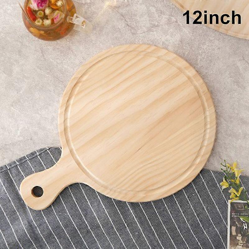 1 Pcs Wooden Pizza Paddle Cheese Serving Tray Plate Cutting Chopping Board Round
