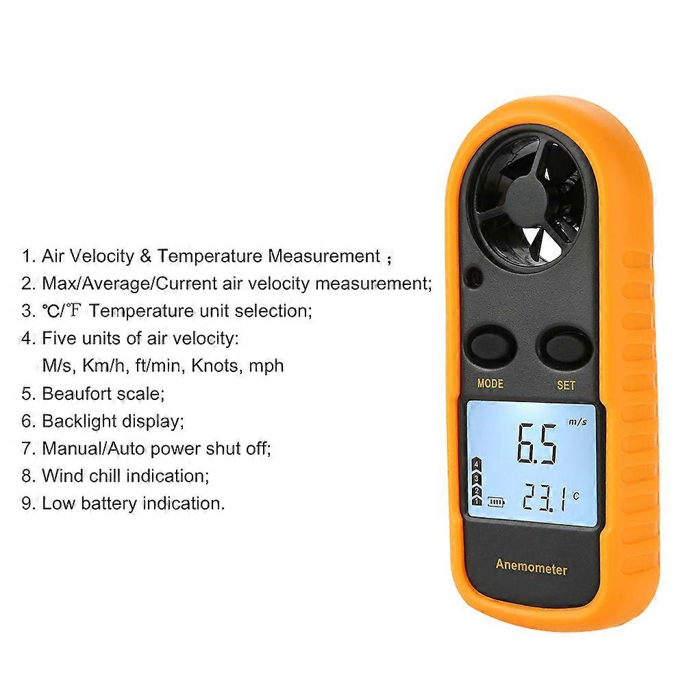Digitales Anemometer, Anemometer mit hintergrundbeleuchtetem LCD-Display, misst Luftgeschwindigkeit, Luftstrom und Außenlufttemperatur für Aktivitäten