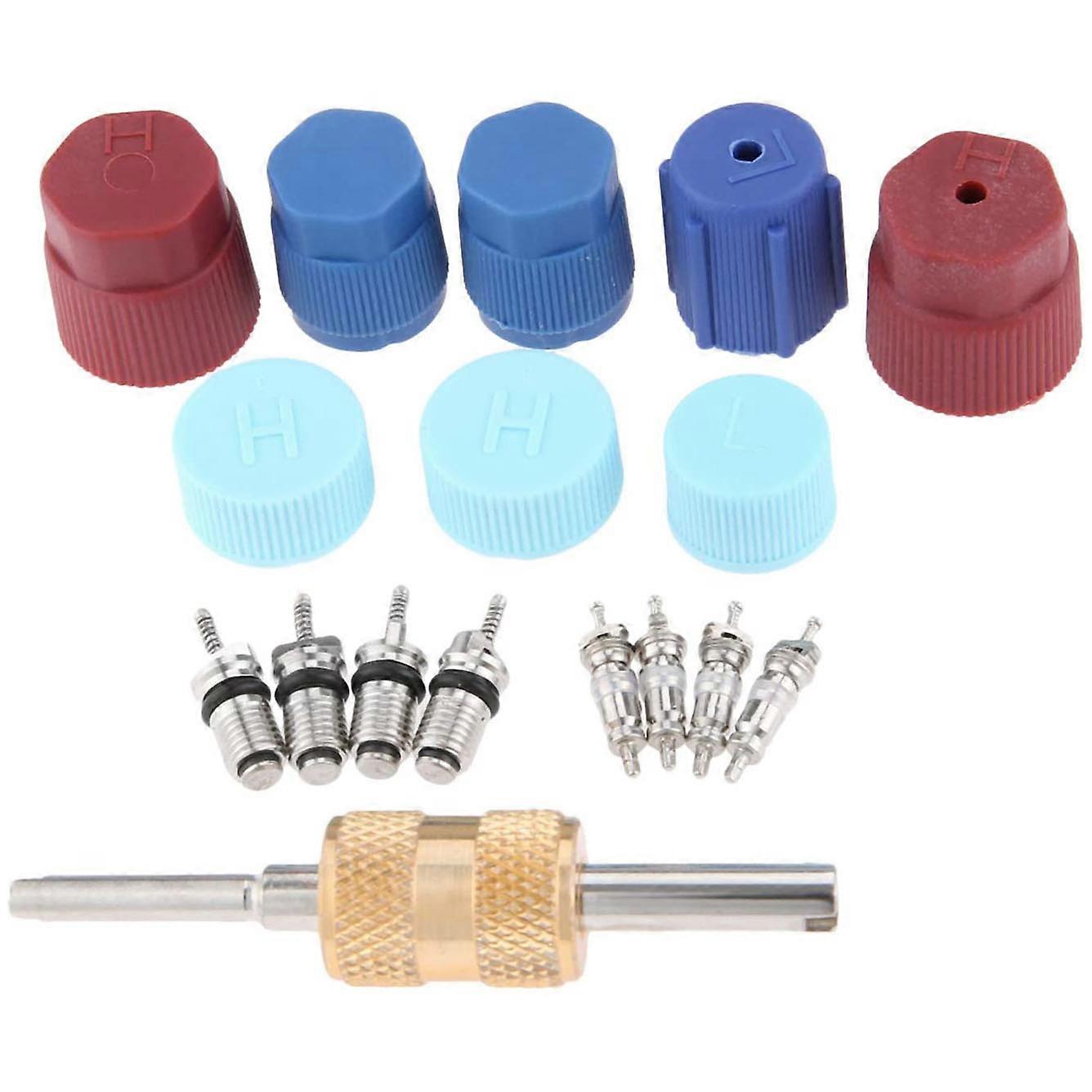 17Pcs Air Conditioning Valve Core Kit Valve Cores Accessories A/C R12 R134A Refrigeration Valve Ste