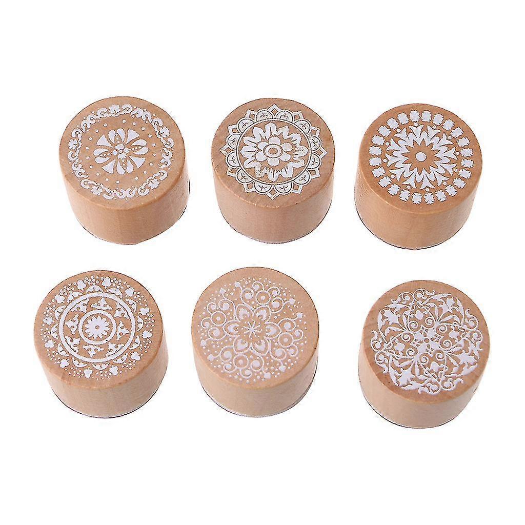 6pcs Pretty Different Restoring Ancient Round Wooden Pattern Rubber Stamp Seal
