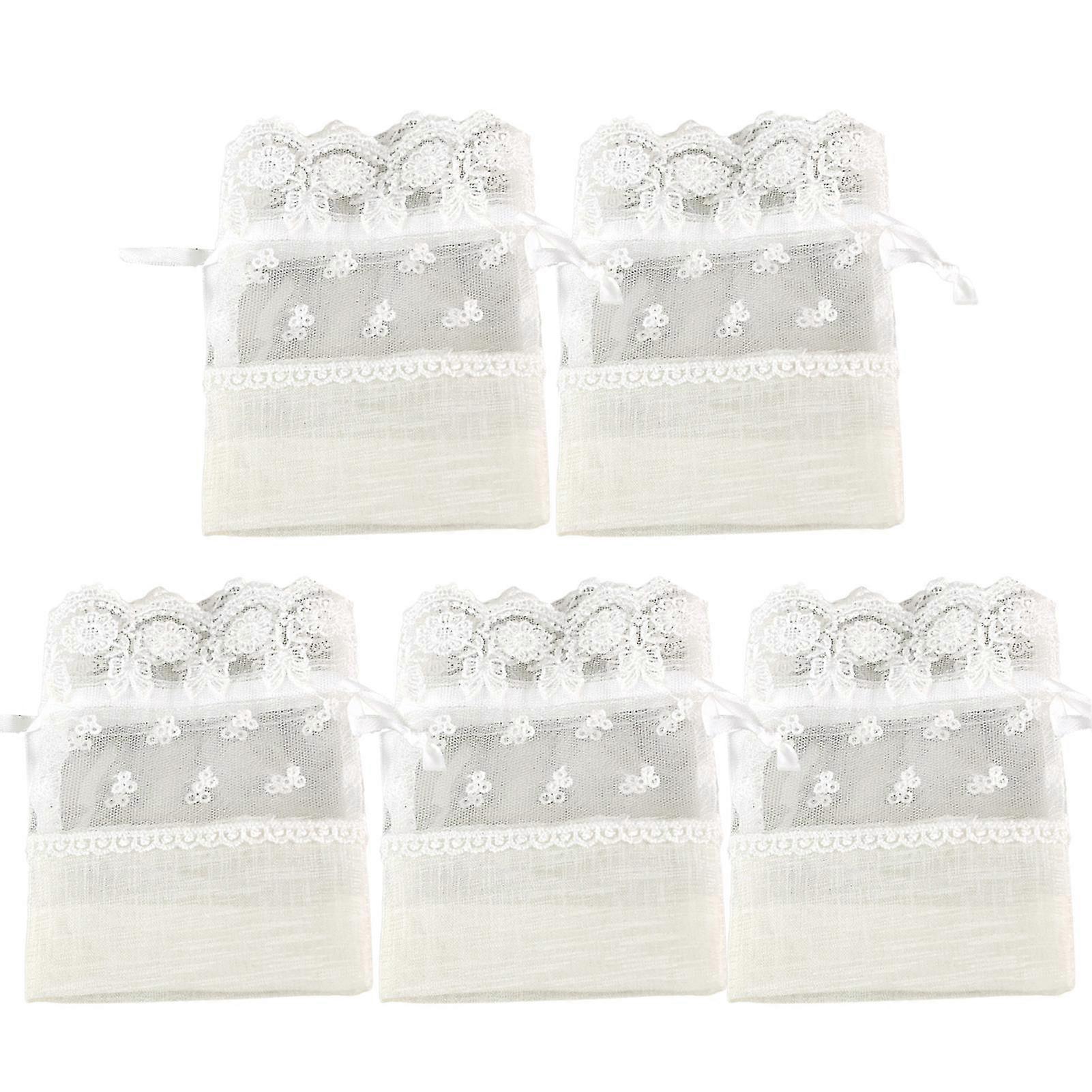 12pcs/set Gift Pouch Drawstring Wide Usage Polyester Tiny Rose Burlap White Storage Candy Bag For Party