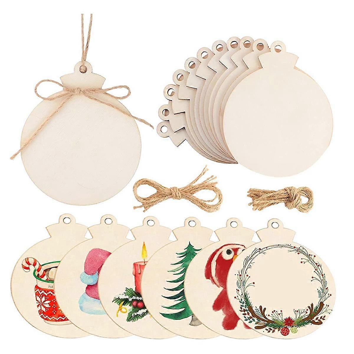 50pcs DIY Christmas Wooden Ornaments Large Natural Wood Slices Predrilled with Hole Wooden Circles