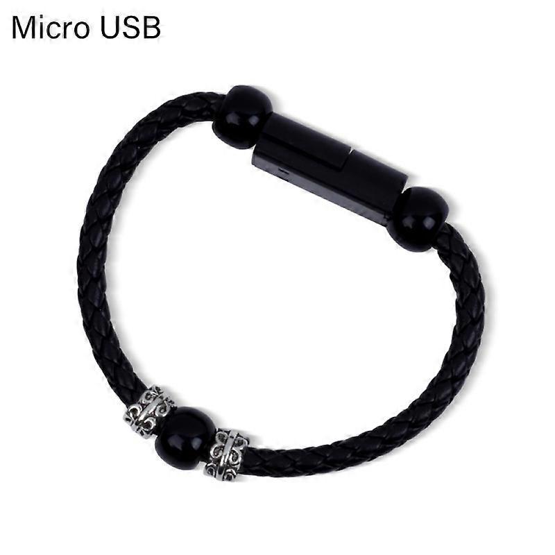 Faux Leather Braided Bracelet Micro USB Type-C Charging Cable Data Sync Cord