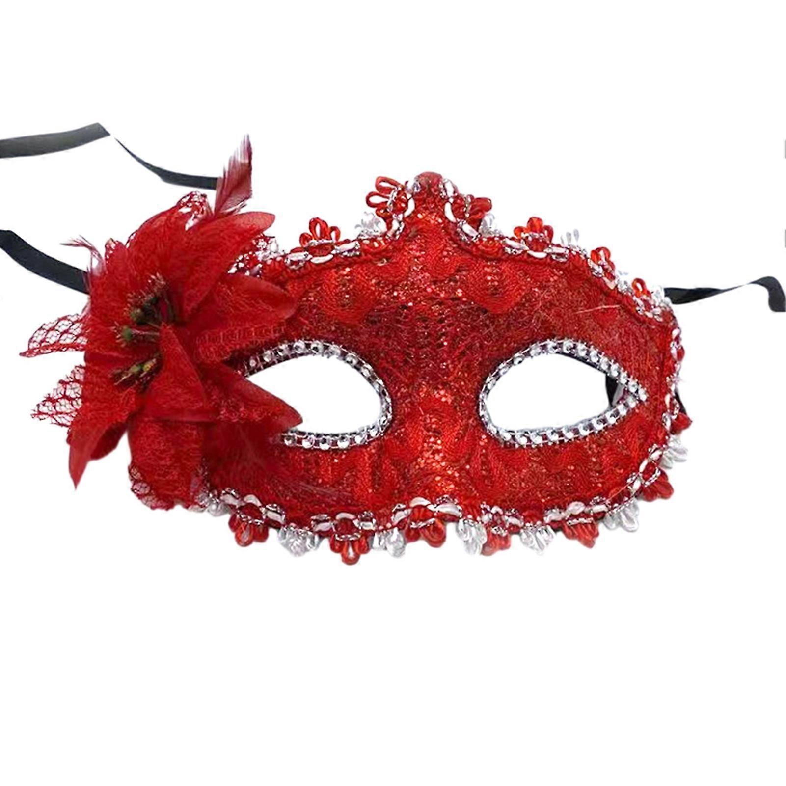 Eye Cover Flower Feather Decor Solid Color Dress Up Photo Prop Lace Up Adjustable Anti-slip Halloween Ball Party Princess Masquerade Masque KAESI