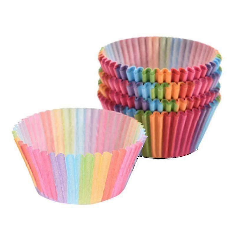 100 Pcs Rainbow Baking Cake Paper Cup Chocolate Glutinous Cake Holder Baking Material