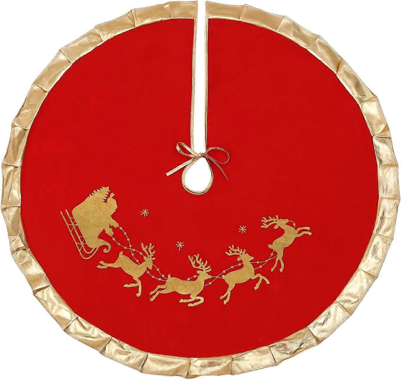 Christmas Tree Skirt with Gold Rim 36",Flannelette Santa Reindeer Decoration for 6Ft/7.5Ft Xmas Tree