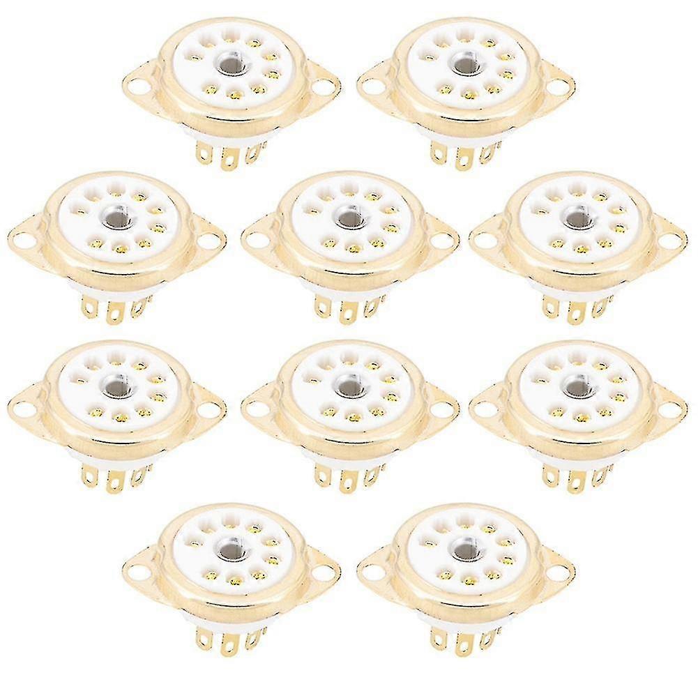 10pcs Ceramic B9a Gold-plated 9pin Vacuum Tube Socket Panel Chassis Mount Compatible Ecc81 Ecc82 Ecc83 El8-dt