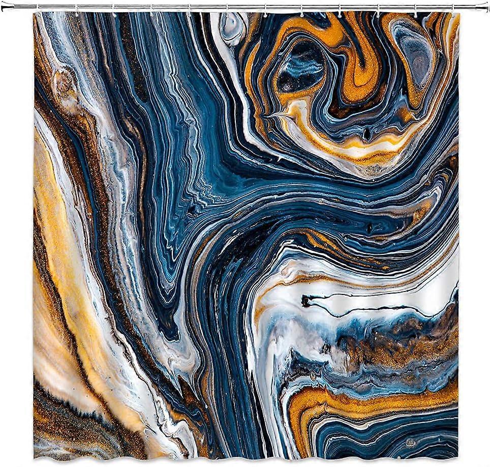 Abstract Marble Shower Curtain Blue and Orange Modern Mixed Luxury Texture Colorful Pattern Crystal Mineral Marble Art Line Fabric Bathroom Decor Set