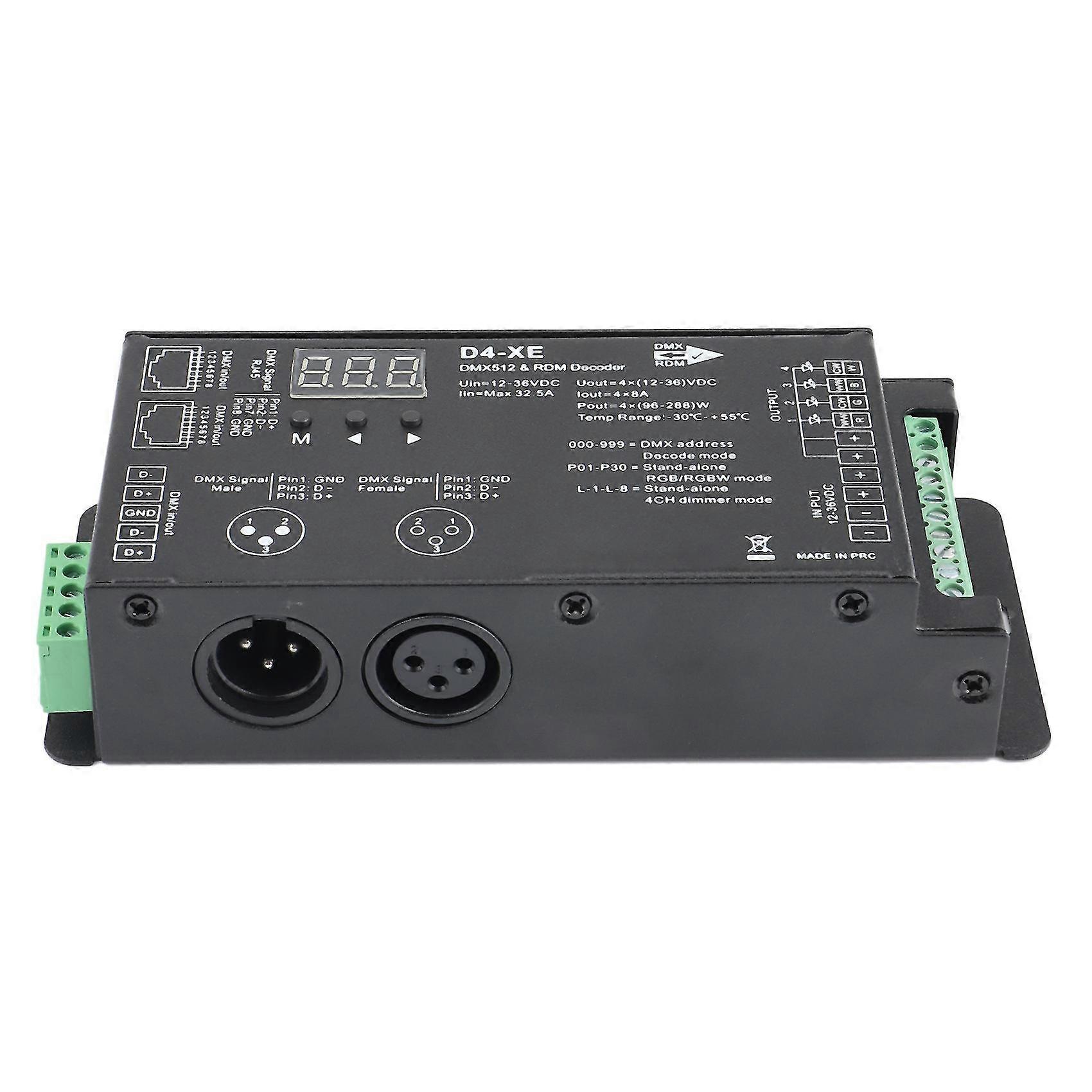 D4-XE 4CH PWM Constant Voltage CV DMX512 RDM LED Decoder Controller with Digital Display XLR3 RJ45