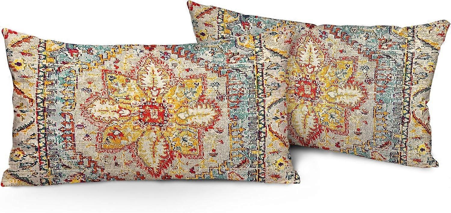 Boho Yastık Kılıfları 12"x20" 2'li Set Monaco Bohem Halı Çift Taraflı Desen Keten Yastık Kılıfları Yastık Kılıfı Çiftlik Koltuk Kanepe Yatak Dekorativ için