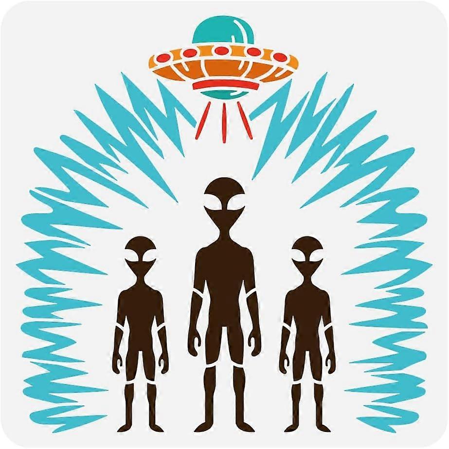 Alien UFO Painting Stencil 11.8x11.8 inch Reusable Aliens Pattern Drawing Template UFO Spaceship Stencil for Painting Large Science Theme Template for