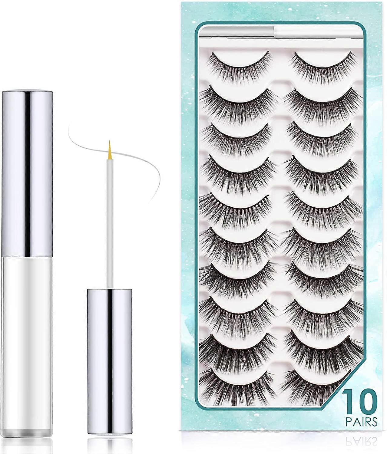 False Eyelashes Multipack Reusable 3D False Eyelashes Natural Dramatic 10 Pairs Different Styles False Eyelashes with Glue