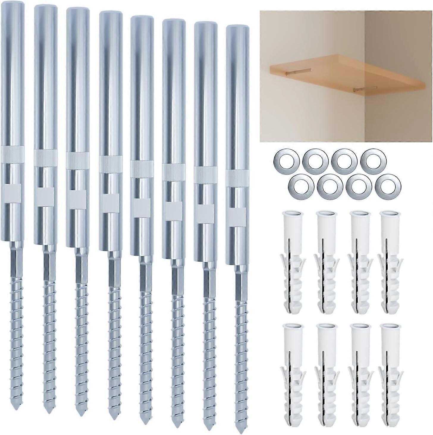 good Floating Shelf Brackets (8 pcs) - Blind Shelf Brackets - Silver hidden brackets for floating wood shelves - Provides excellent invisible support