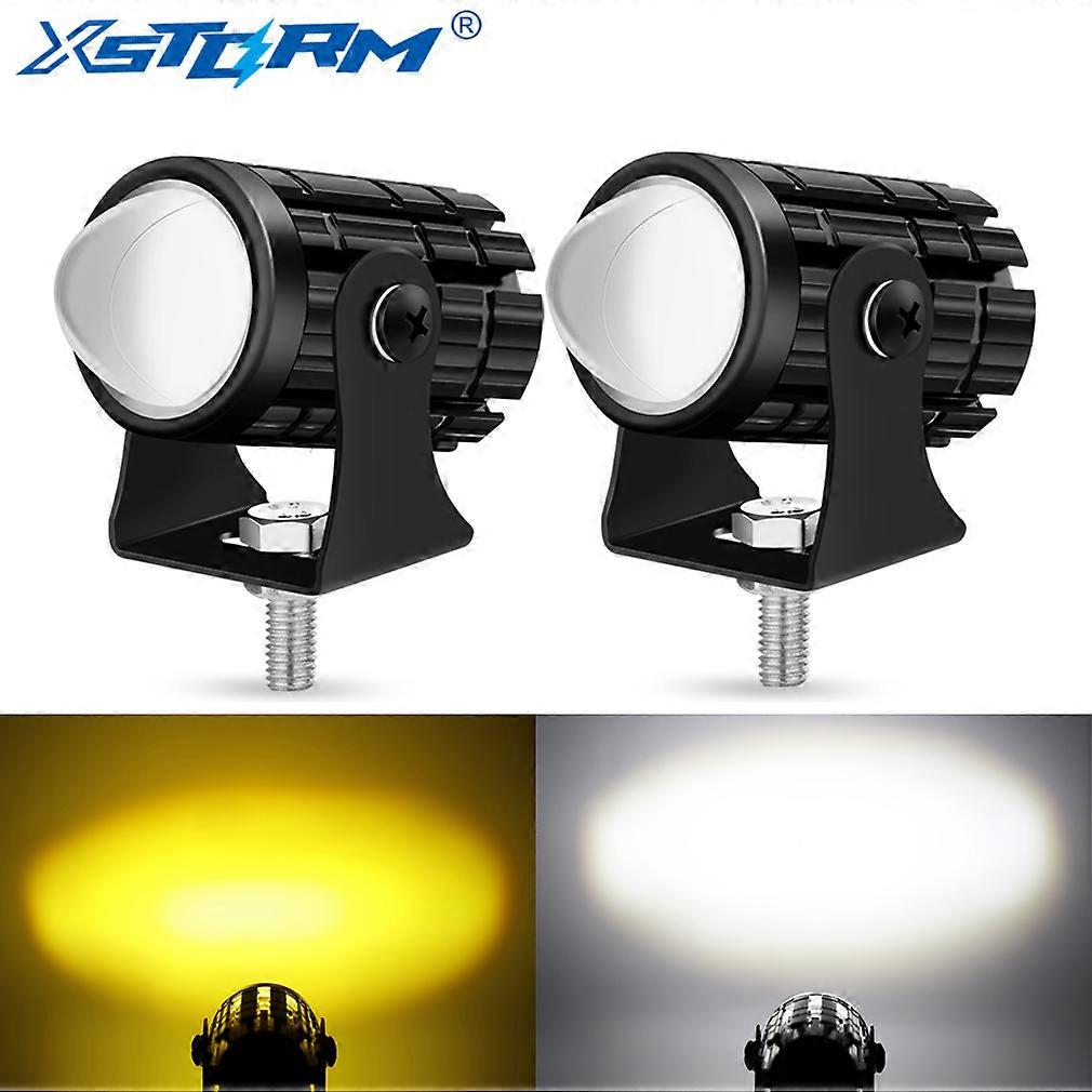 Universal Motorcycle LED Headlight Projector Lens Dual Color ATV Scooter Driving for Cafe Racer Light Auxiliary Spotlight Lamp