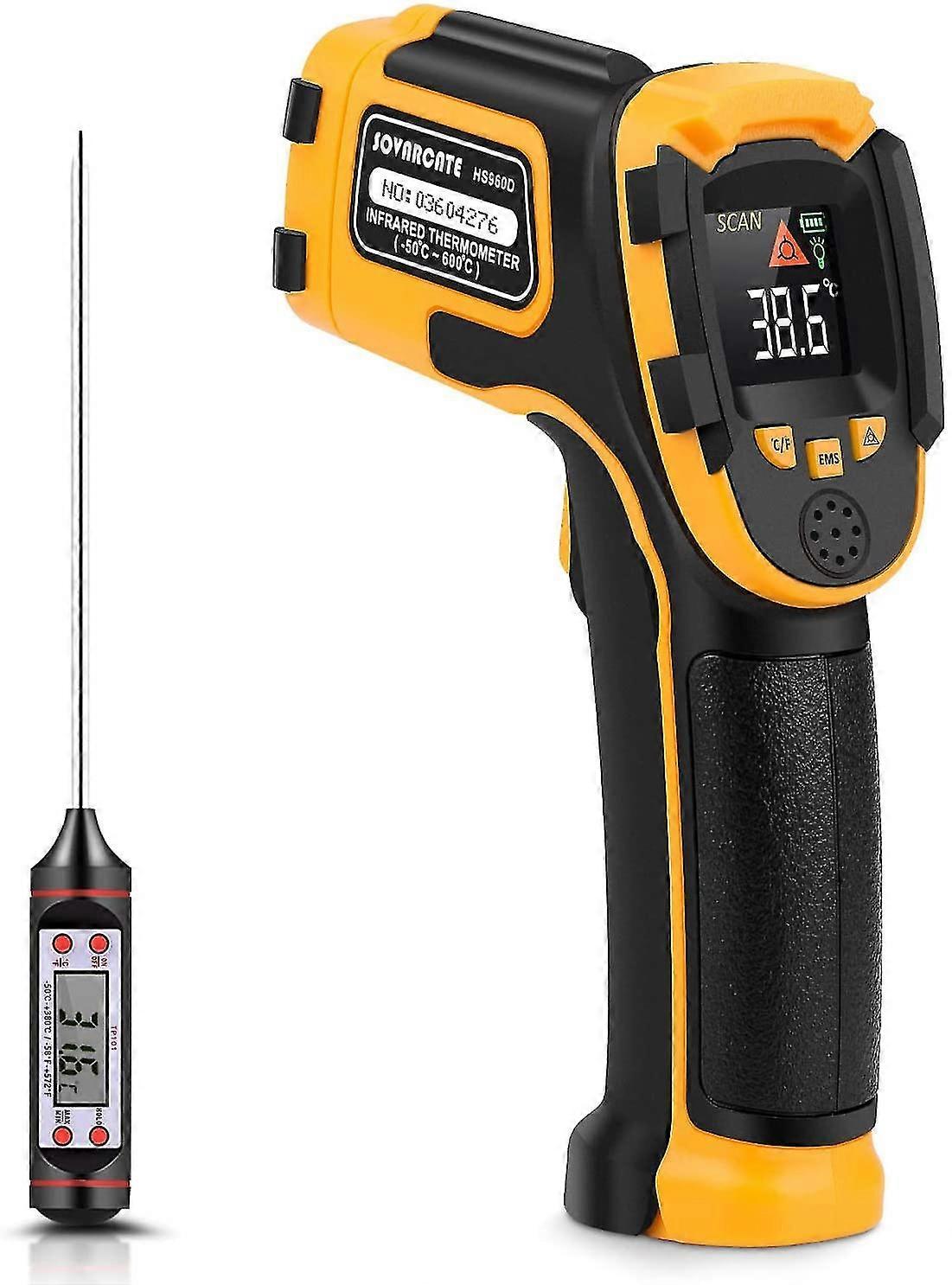 non-contact digital laser temperature gun infrared thermometer -58f~1112f (-50c600c) adjustable emissivity - non-forehead thermometer for cooking/bbq/