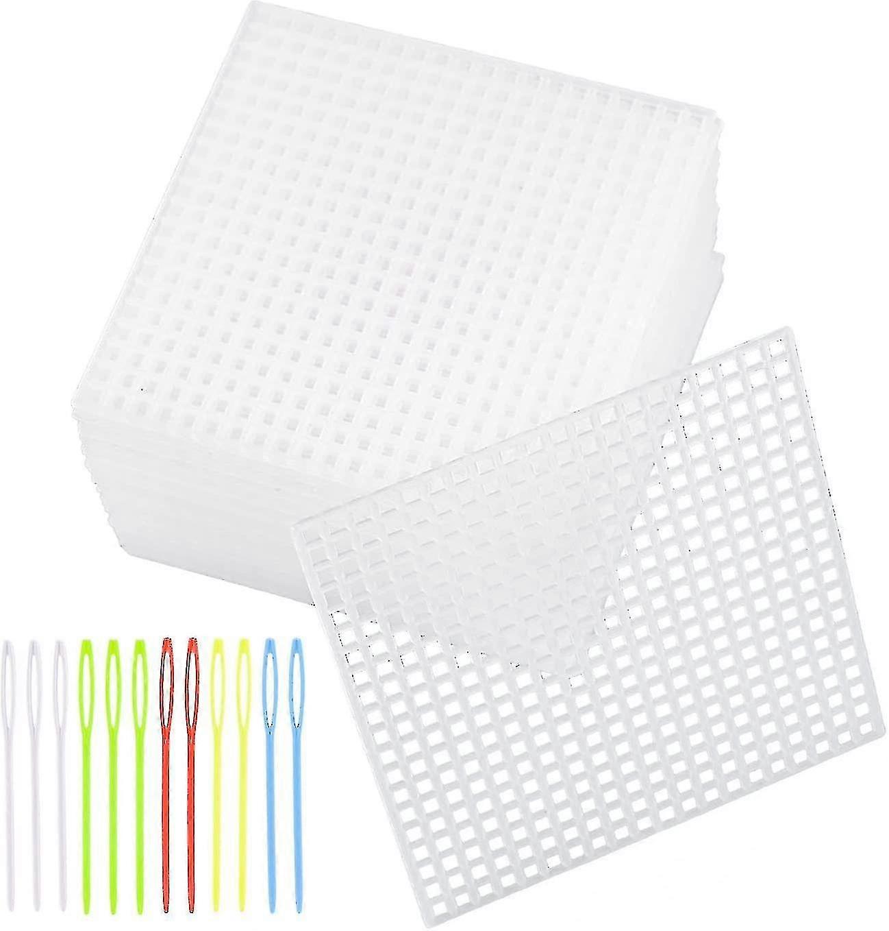 40 Pieces Plastic Mesh Canvas Sheets, 7 Count Clear Plastic Canvas Sheets With 12 Pieces Sewing Needles For Embroidery, Knit And Crochet Projects (3.2