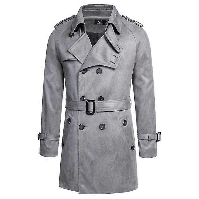 מעילי רוח לגברים אביב סתיו רופפים כפולים חזה ארוך שרוול מוצק דש כיס קשירה שרוכים אופנה מזדמן זכר מעיל