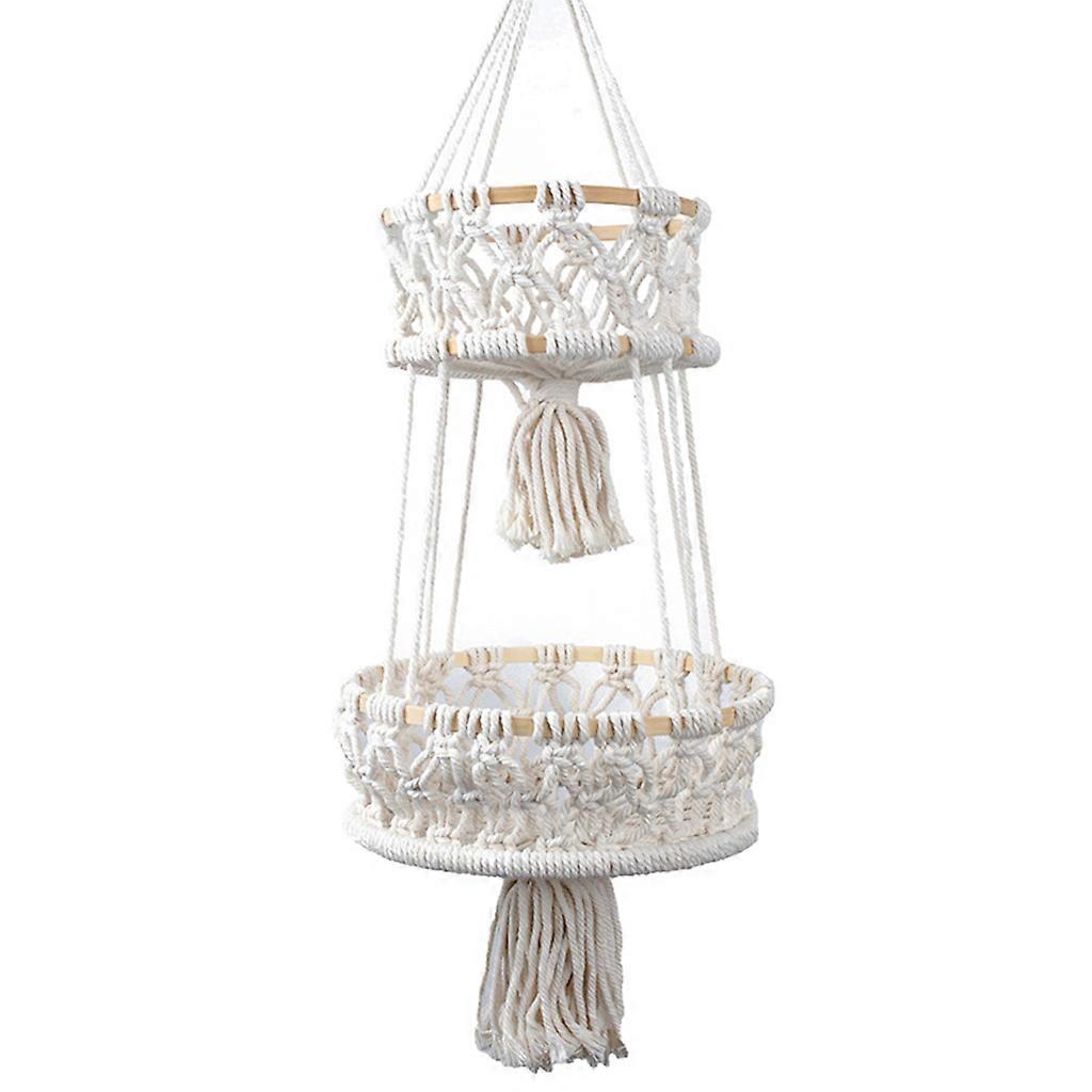 Hängande fruktkorg 3-lagers vävda bomullsrep väggkorgar köksförvaring