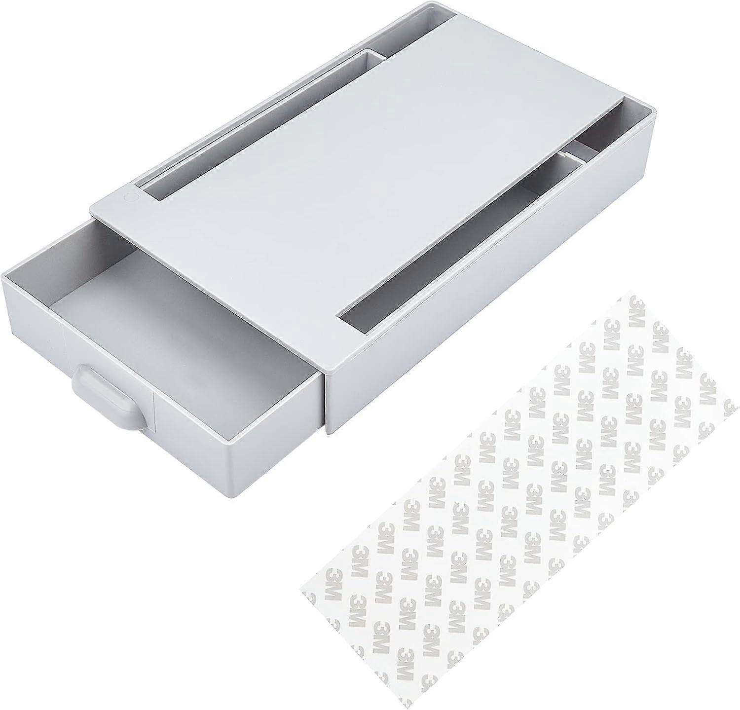 2 Pcs Under Desk Drawers Hidden Table Storage Box with Glue Stickers Desk Organizer Drawer for Office Home School