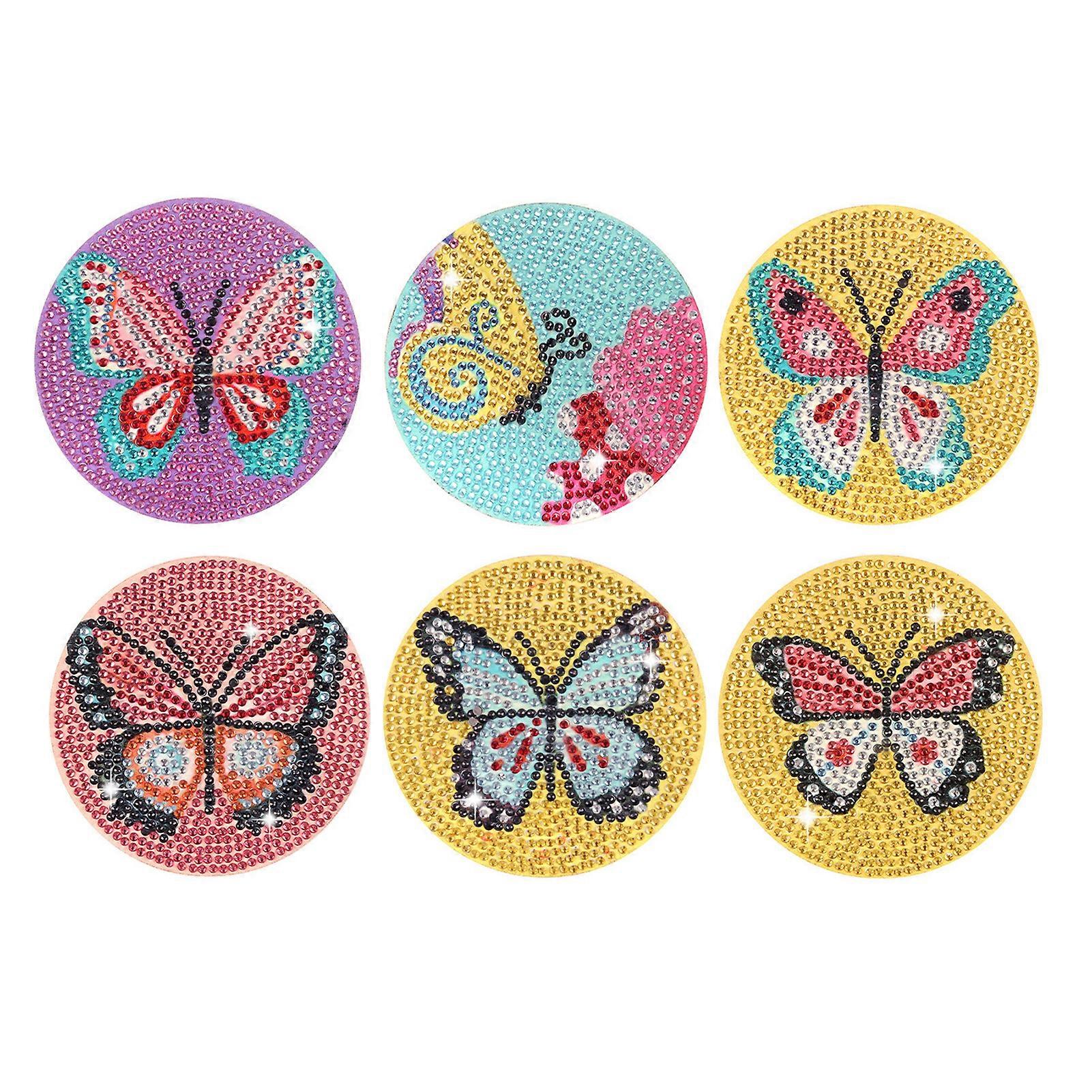 1 Set Diamond Painting Coaster Easy to Operate DIY Butterfly Pattern Diamond Painting Kit for Home Table Decoration Mengxi