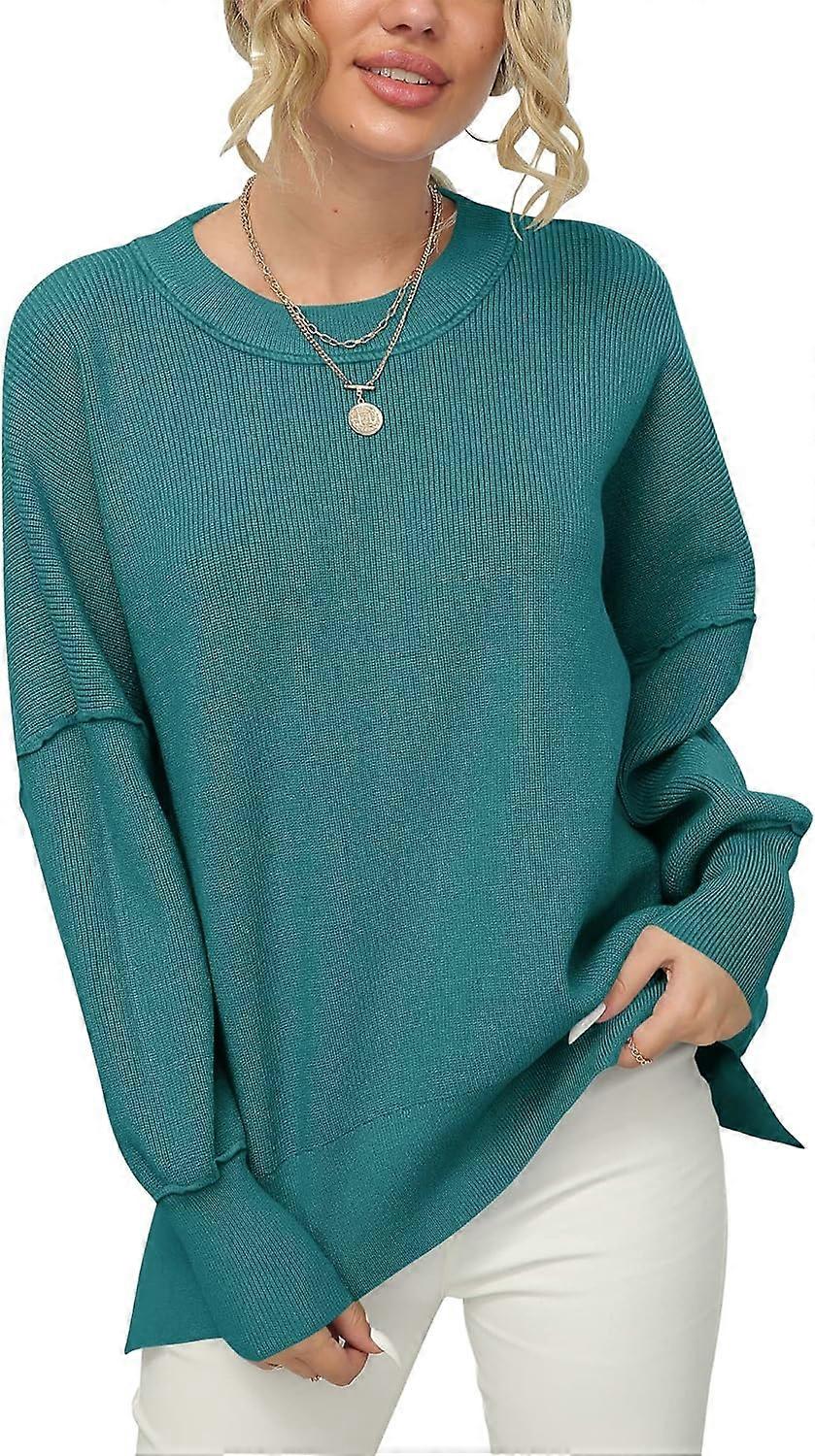 Women's Crewneck Batwing Sleeve Oversized Ribbed Knit Pullover Sweater Top