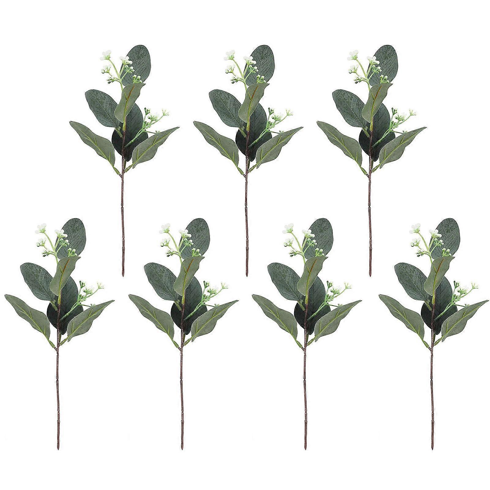 7Pcs Artificial Eucalyptus Leaves Branch with Stem Realistic Reusable Faux Green Plants Greenery Home Table Decoration Photo Props Jikaixiang