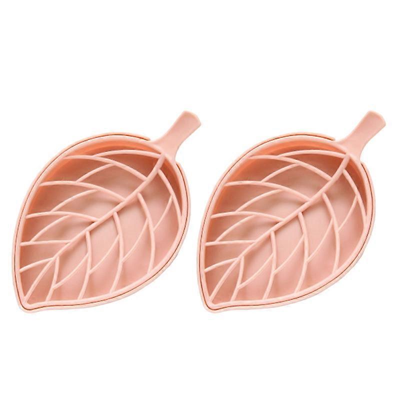 2Pcs Soap Drain Boxes Creative Shape Drainage Design Vivid Color High Durability Dual Layer Store Soaps Plastic Punch Free Leaf-Shaped Desktop Soap Tr