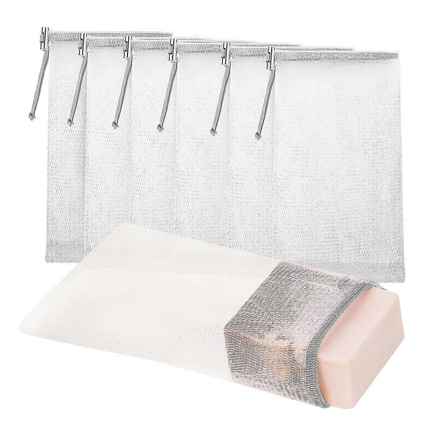 6 Pcs Mesh Soap Bag Mesh Foaming Net Soap Sack Bags Soap Handmade Soap Bubble Mesh Net Bags With Drawstring For Bath & Shower (gray