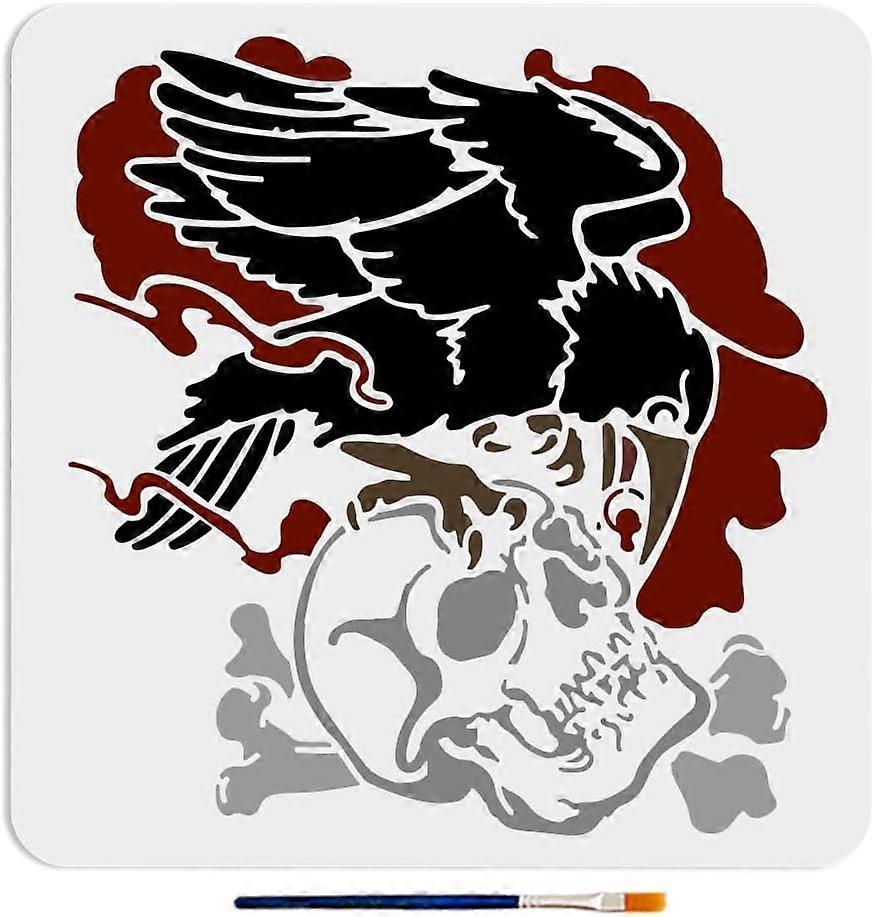 Crow Skull Stencil 11.811.8inch Large Raven Skull Crossbones Stencils with Paint Brush Scary Skeleton Bird Animal Drawing Template for Craft Furniture