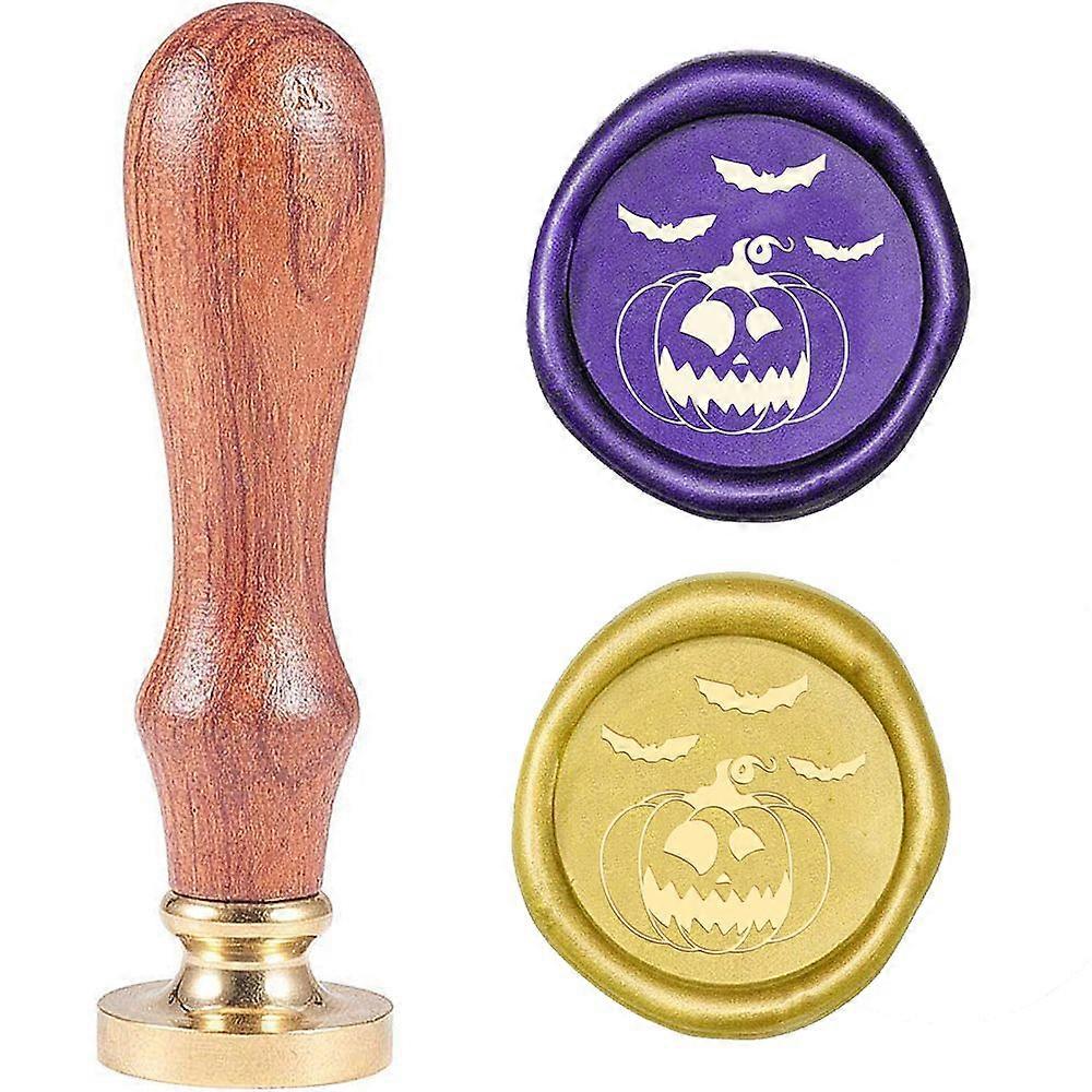 1pcワックスシールスタンプセットシーリングワックススタンプ無垢真鍮ヘッドウッドハンドルレトロ真鍮スタンプキット封筒用に取り外し可能招待ギフトカードパンプキンパット