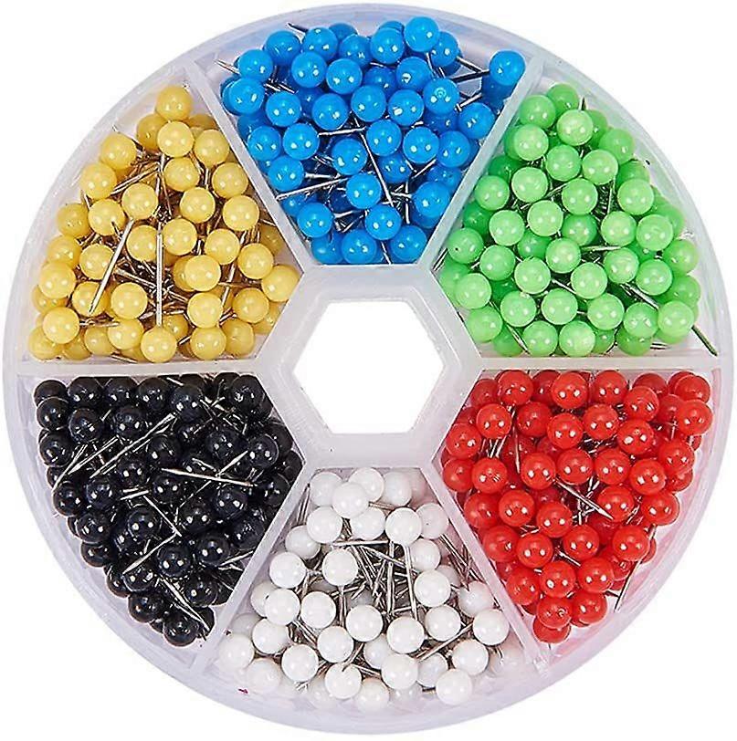 About 600 Pcs 1/8 Inch Map Tacks Push Pins Round Ball Head Pins for Cork Board Bulletin Board Marking 6 Colors