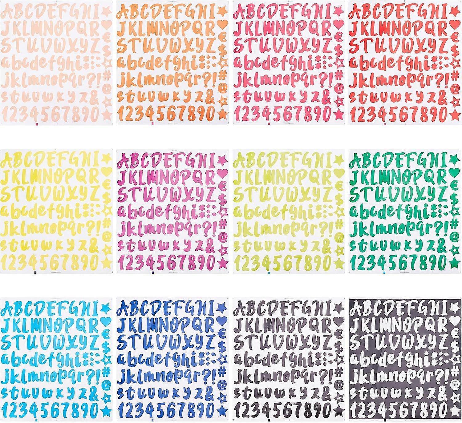 12 Sheets 12 Color Glitter Letter Number Stickers Self Adhesive Multicolor Alphabet Stickers Kit Sticky Letters for Mailbox Alphabet Number Stickers D