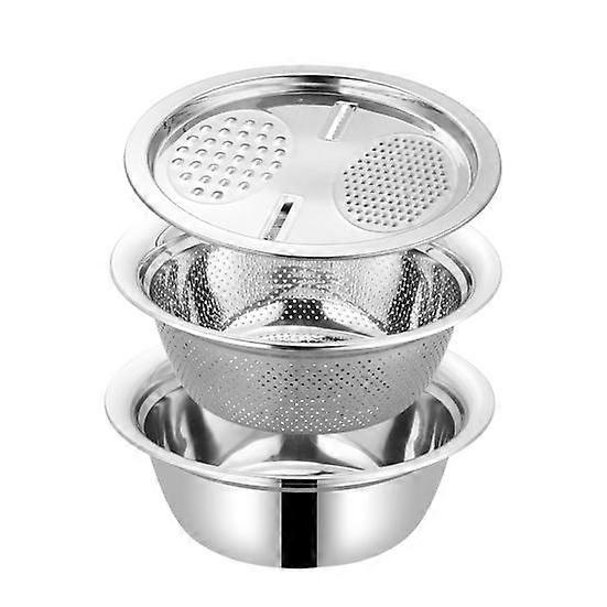 Stainless Steel Colander Bowl Set with Drain Tray Multifunctional Grating Plate Rice Washer Strainer Bowl