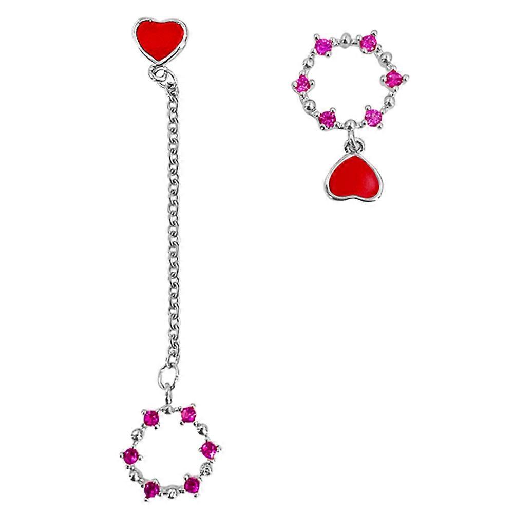 Femeie 925 Argint Sterling Asimetric Zircon Gol Cerc Dragoste Inimă Dangle Cercei (Roz)