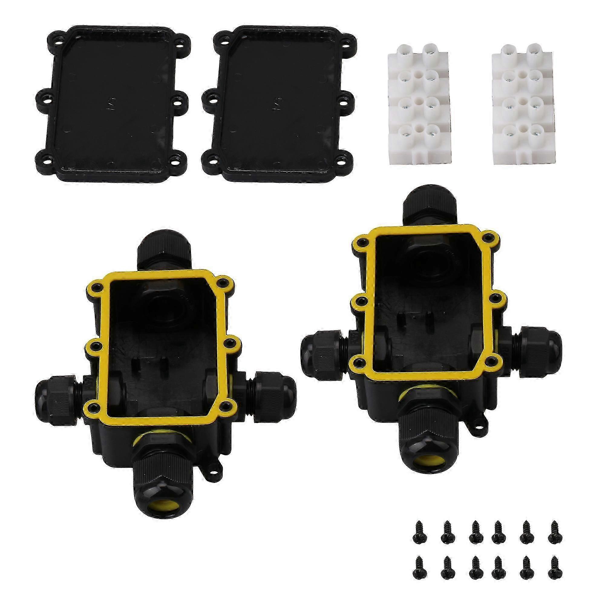 2 Pieces Outdoor Ip68 4 Way Cable Wire Connector Junction Case Black