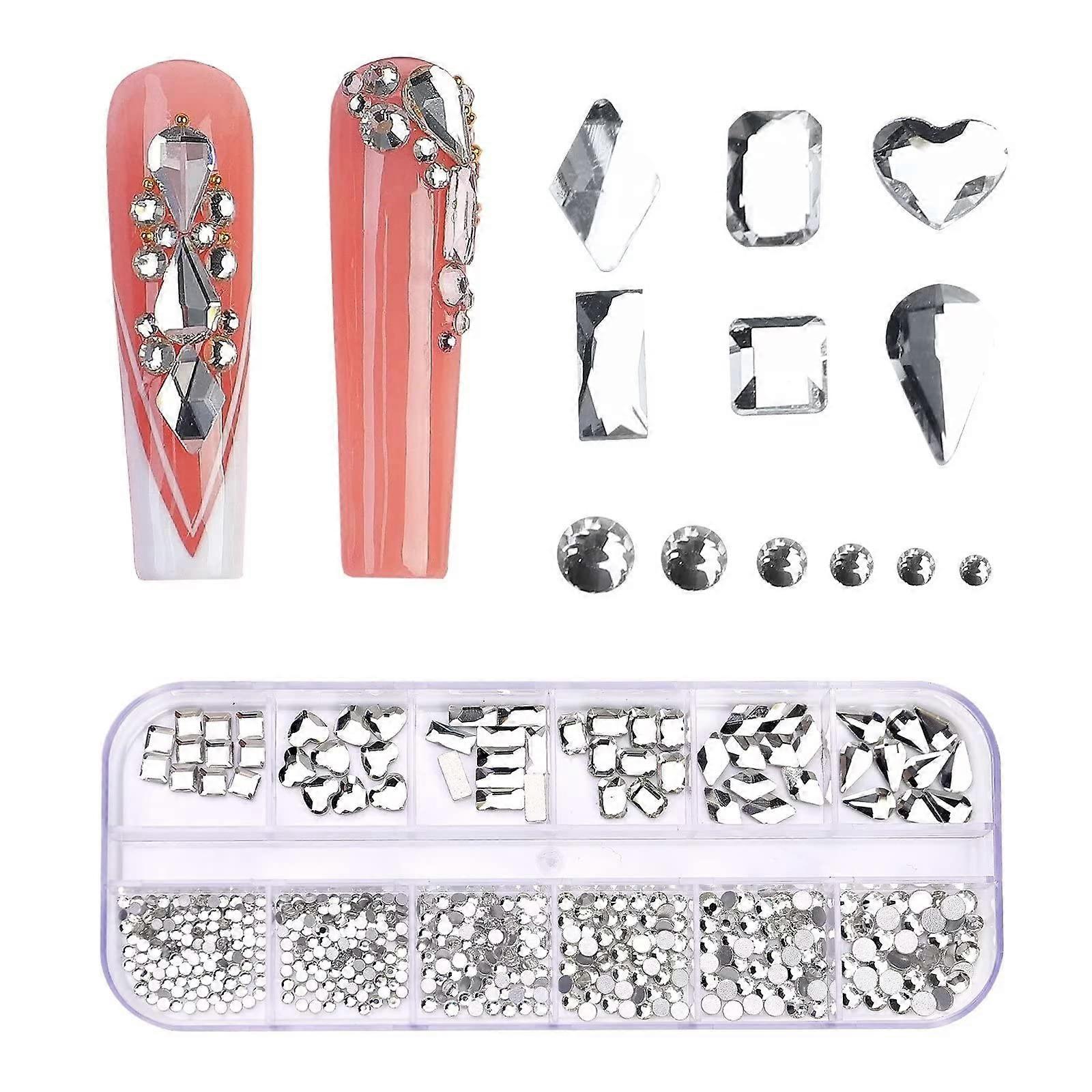 Nail Rhinestones Kit - 3D Glass AB Crystal Gems in Multi Shapes for Nail Art, Crafting, and DIY Projects