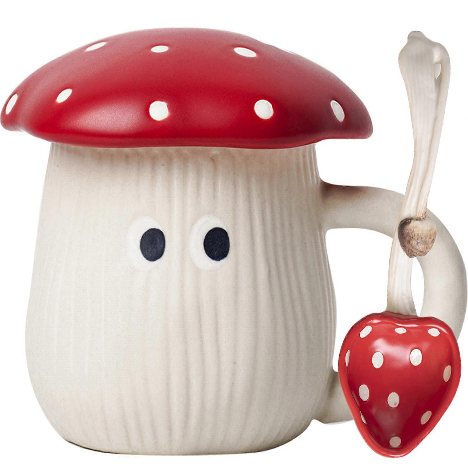420ML Mushroom Ceramic Mug with Lid and Spoon as Gift