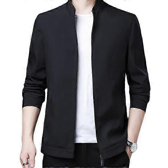 Men Spring Autumn Slim Fit Jacket Stand Collar Long Sleeve Pockets Business Coat Zipper Placket Solid Color Mid-aged Outwear