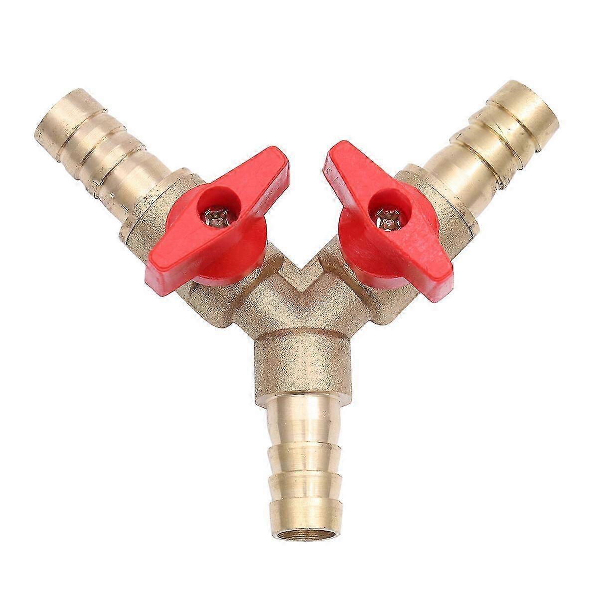Three-Way Y-Shaped Gas Pipe Distribution Switch with Shut-Off Ball Fitting, Hose Barb, and Fuel Gas Clamp Tee (8mm Copper, Golden Red)