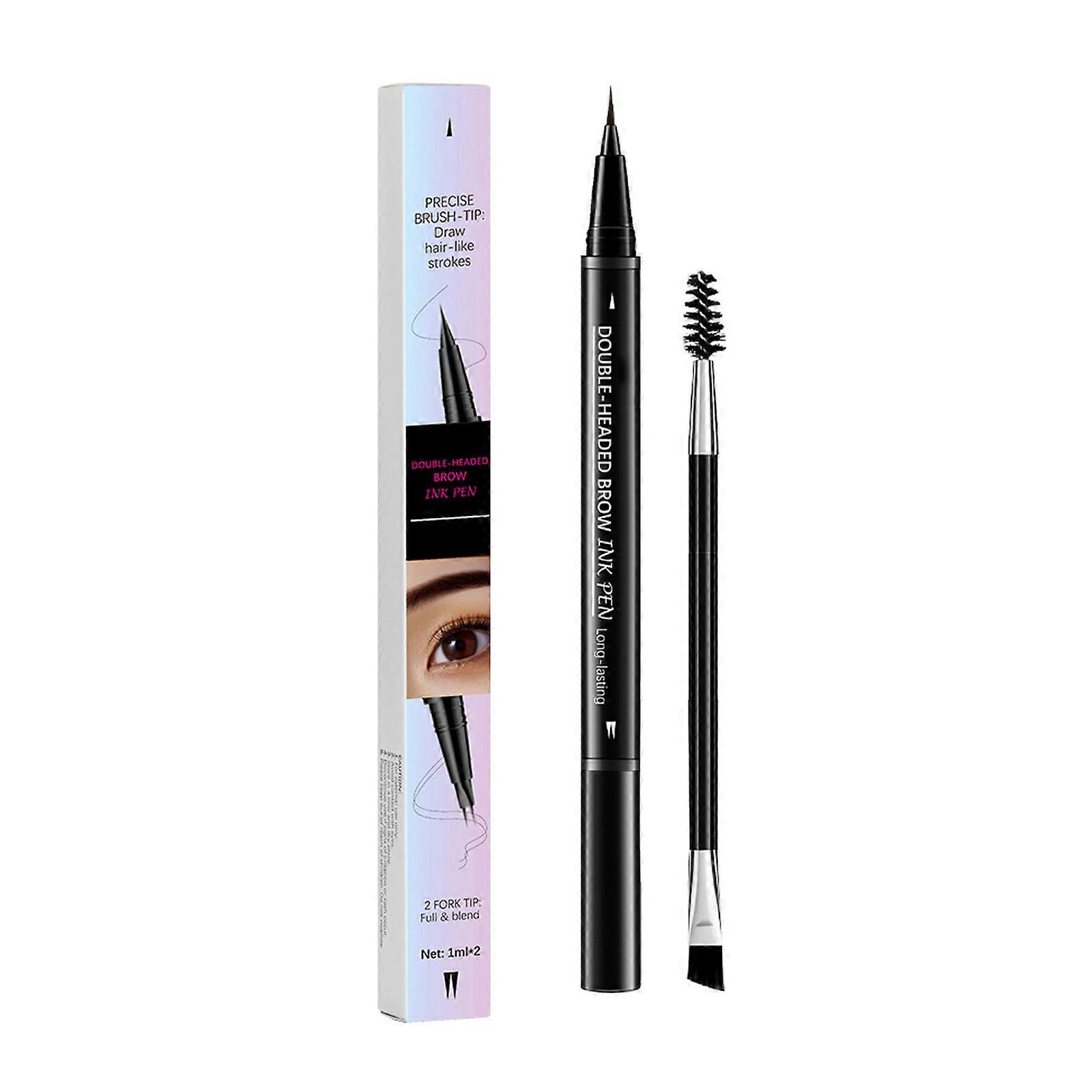2 in 1 Double Ended Eyebrow Pencil Dark Brown Brow Pen Waterproof Natural Finish for Women Precise Application