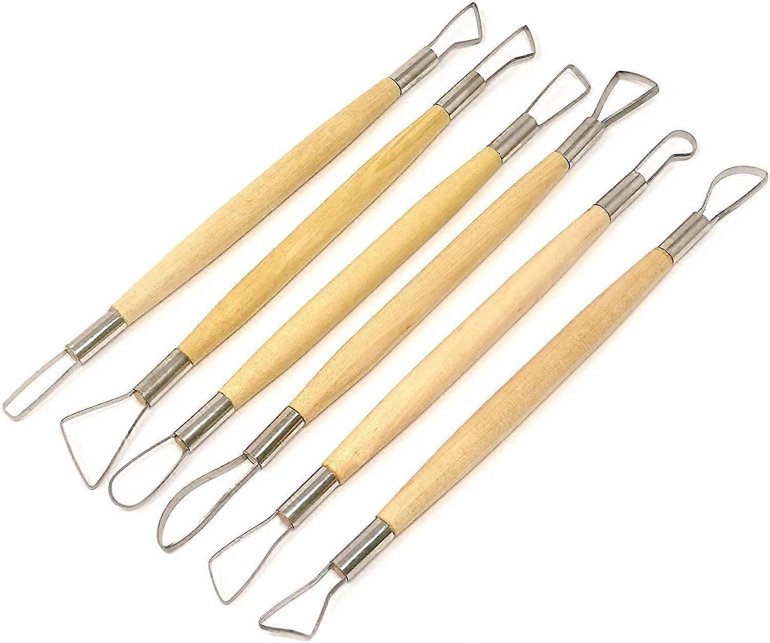 6個のポリマー粘土ツールモデリング粘土彫刻ツールキット陶器彫刻木製ドットツール