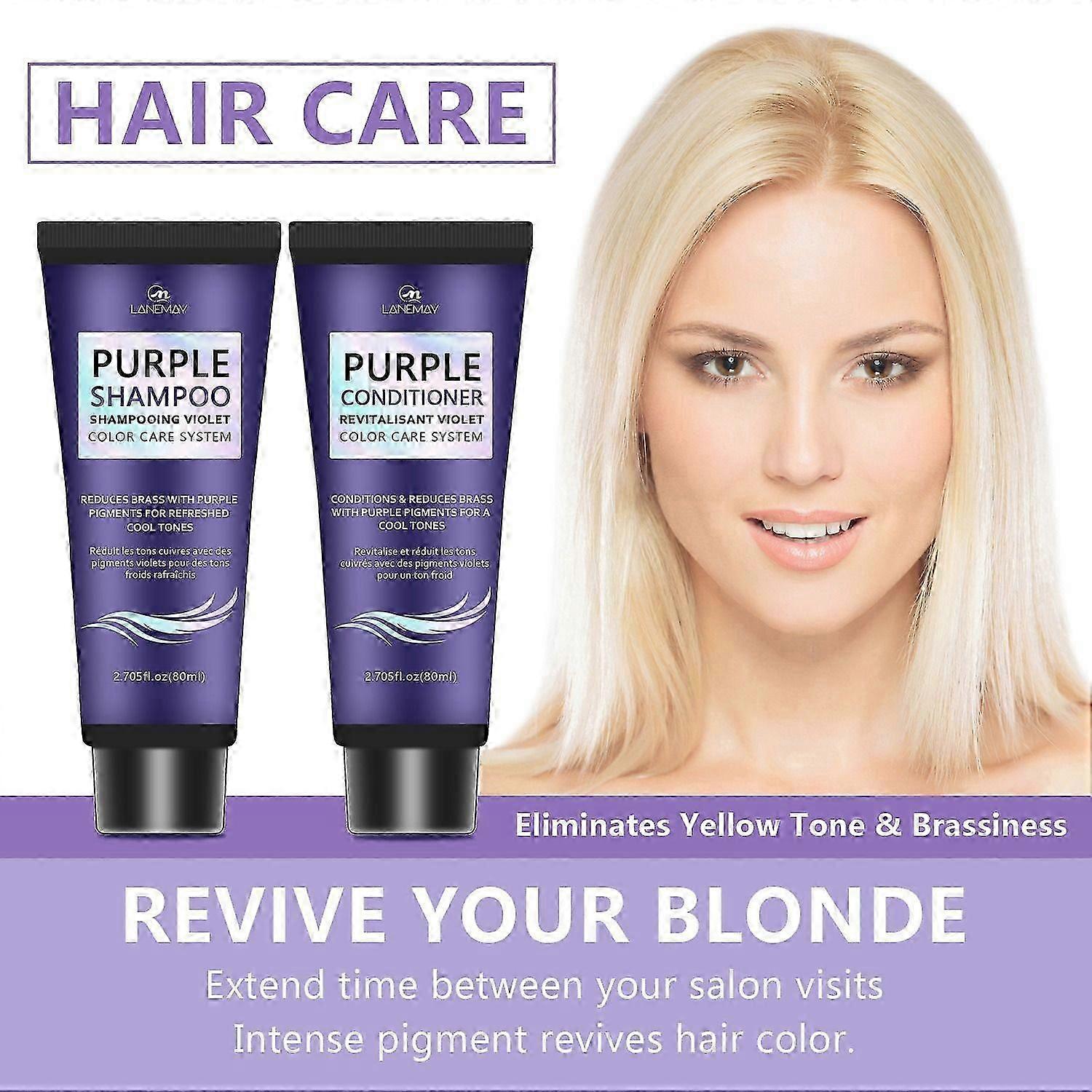Lila Shampoo und Conditioner Set für blondes, silbernes, gebleichtes, coloriertes Haar, reduziert Messingtöne, repariert geschädigtes Haar mit Avocadoöl, Kokosnuss