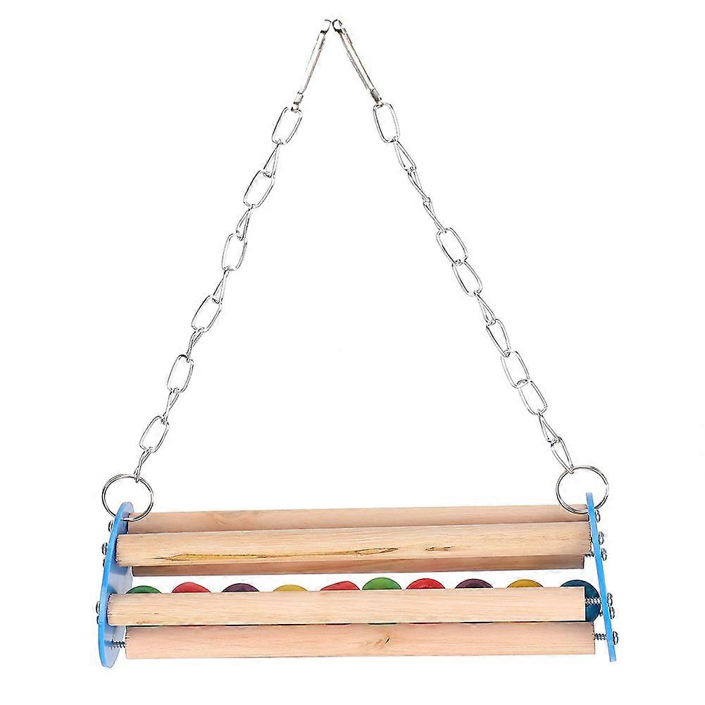 Pet Bird Stand Bracket Parrot Swing Perch Wood Chew Toy with Rolling Ball for Small and Large Birds