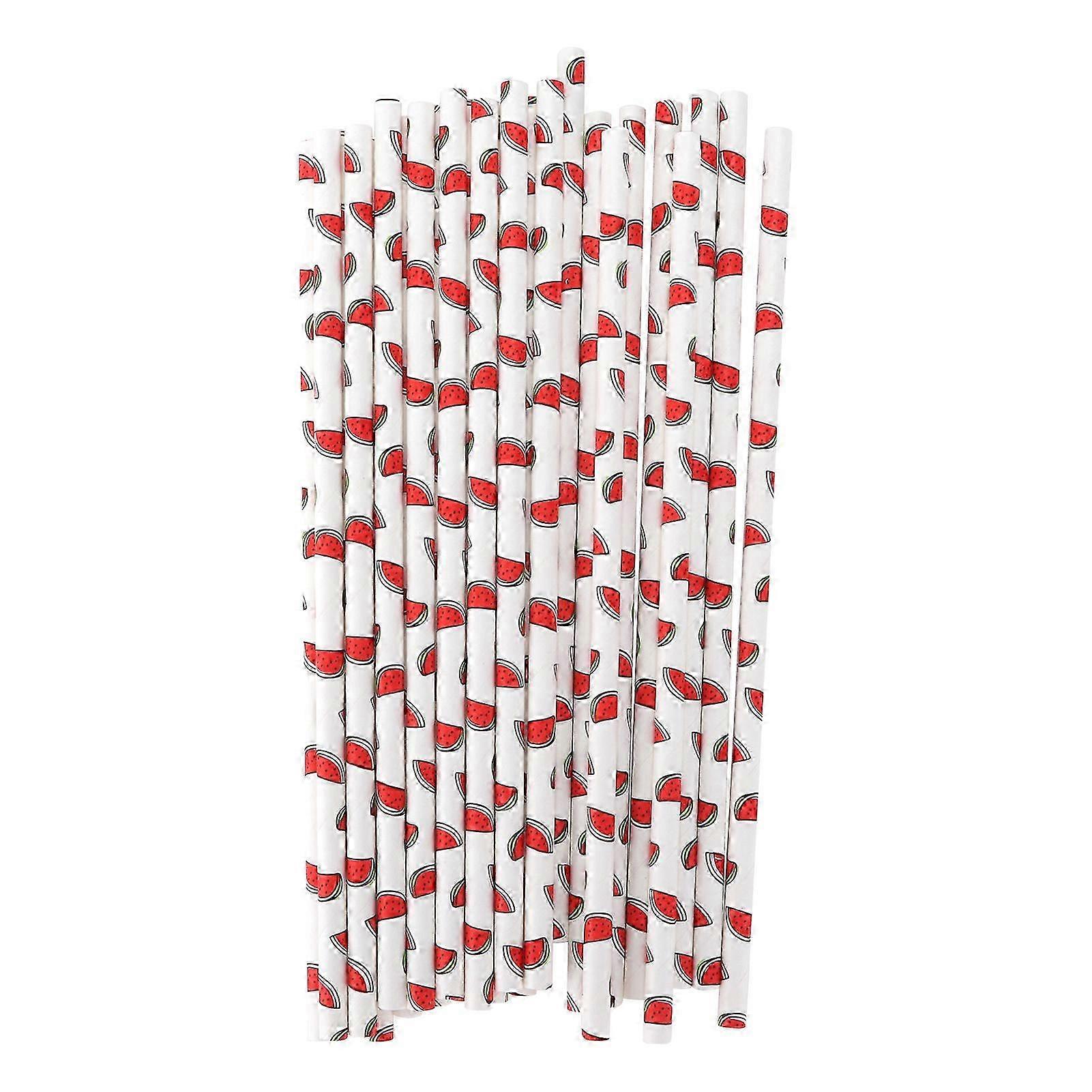 50 stücke Getränke Strohhalme Obst Muster Biologisch Abbaubar Papier Strohhalme für Strand Party Picknick Wassermelone